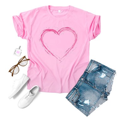 Meichang Mignons T-Shirts de la Saint-Valentin pour Femmes avec Cœur Graphique Manches Courtes Col Rond Cadeau de la Saint-Valentin T-Shirt Décontracté avec Cœurs