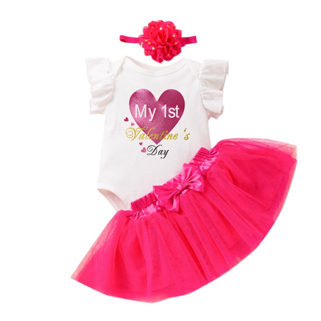 FhsagQ Ensembles pour Filles Robe de la Saint-Valentin pour Bébé Petite Robe à Manches Volantées Ensemble de Robe de Princesse 3 Pcs Tenues de Printemps pour Filles Taille 12-14 Pâques 9 m
