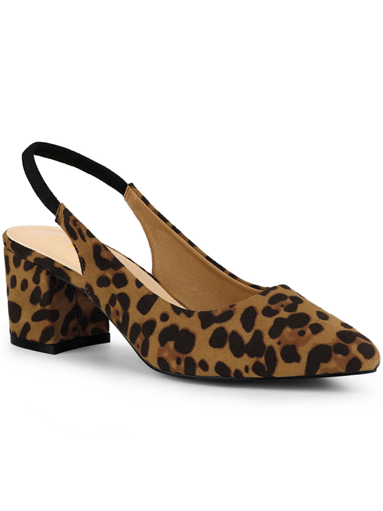 BLISSFUL STEP Women's Block Heel Pumps Slingback Heels Leopard 7.5