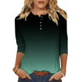 thumbnail image 1 of Yuyuzo Womens 3/4 Sleeve Tops Basic Button Crew Neck Solid Color Loose Fitted Tunics Tee Blouses, 1 of 5