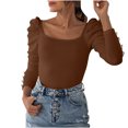thumbnail image 1 of AherBiu Womens Blouses Trendy Long Sleeve Comfy Tops Ribbed Knitted Slim Tight Stretchy Fall Shirts, 1 of 7