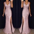 thumbnail image 2 of Robe de Bal à Sequins pour Femmes Sexy Dorée Soirée Demoiselle d'Honneur Col en V Longue, 2 of 2