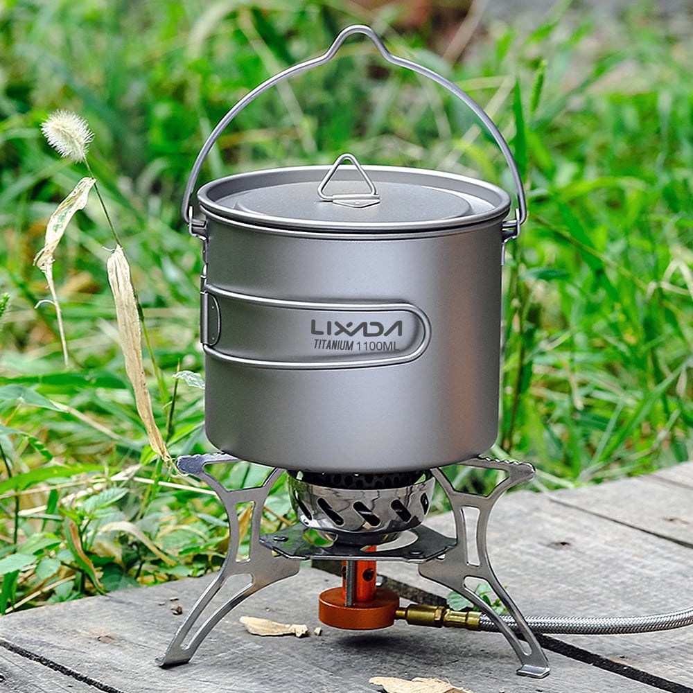 Lixada Pot Léger en Titane 750 ml avec Spork Pliable pour Camping, Randonnée, Backpacking, Pique-Nique en Plein Air