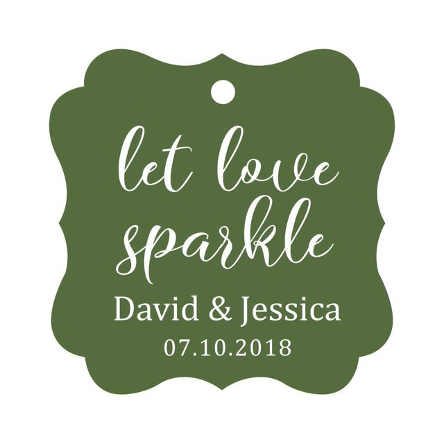 Darling Souvenir Personalized Fancy Frame Paper Tags Wedding Sparklers Let Love Sparkle Custom Hang Tags-Olive Green-100 Tags