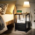 thumbnail image 2 of VECELO Table de Chevet avec Station de Charge et Tiroir, Table d'Appoint Moderne avec Rangement Ouvert pour Chambre Salon Bureau, Noir, 2 of 6