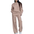 thumbnail image 2 of Wensltd Ensemble à Capuchon pour Femmes Couleur Unie Décontracté Col Ras du Cou Manches Longues Haut et Pantalon, 2 of 7