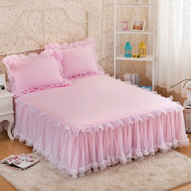kurtrusly Elegant Princesses Bed Skirt Durable And Beautiful For Anywhere Easy To Clean Ruffled Bed Skirt pink