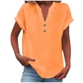 thumbnail image 1 of RKSTN Womens Summer Tops Fashion Cotton and Linen Buttons Going out Tops Basic Solid Color Shirts V-Neck Short Sleeve Loose Fit Pullover Tops, 1 of 5