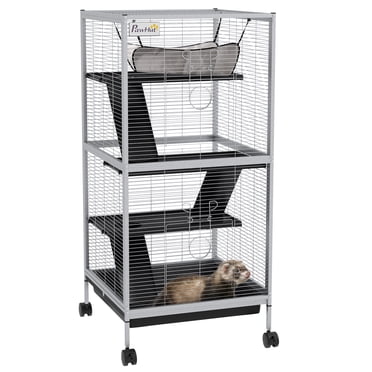 PawHut Cage Roulante à 4 Niveaux pour Petits Animaux, Maisonnette de Jeu, Cage de Luxe pour Cochon d'Inde
