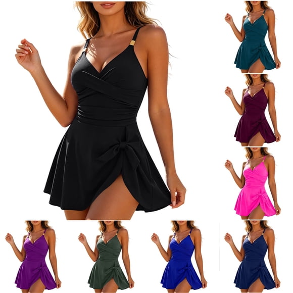 Wo-fusoul Swimwear Set for Women, Solid Color One-Piece with Removable Padded Bra, High-Cut Leg, Elastic Waist, Polyester Fabric, Full Coverage