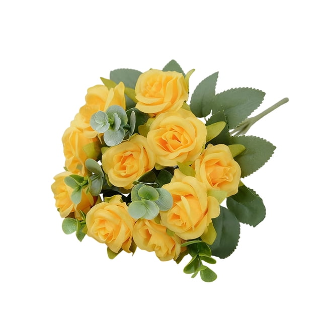 Wdhugt Yellow Artificial Flowers Bouquets For Home Weddings Decorative Fake Money Roses Bunch Plastic Fabric Floral Arrangement Gift Home Party Decor Yellow