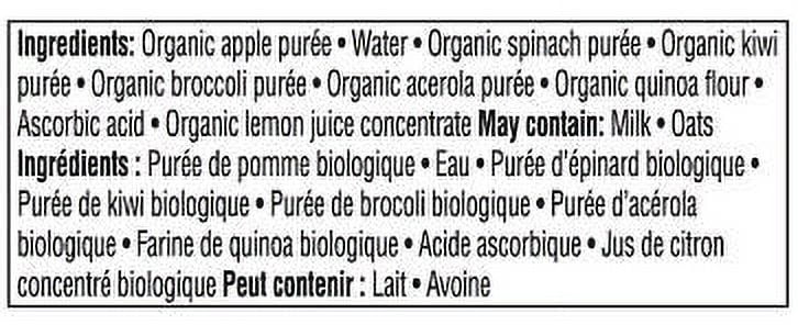 Parent's Choice Purée pour Bébés Biologique aux Pommes, Épinards, Kiwi, Brocoli, Acérola & Quinoa
