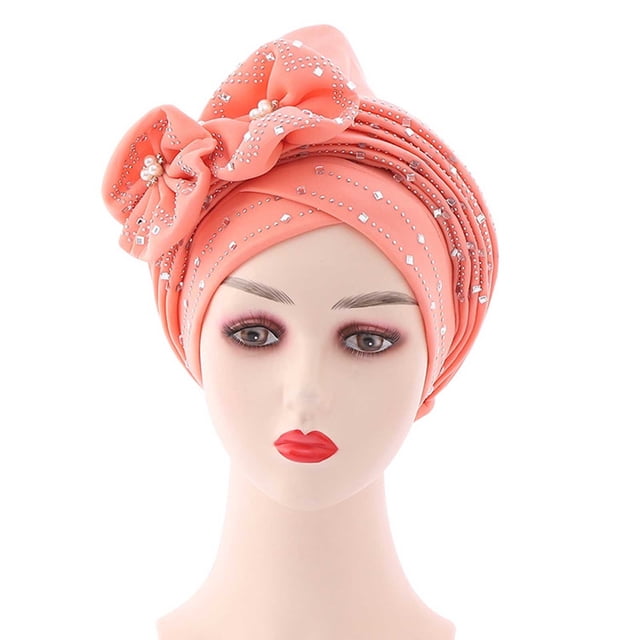 Fashion Women Beading Braid Hat Muslim Ruffle Cancer Wrap Cap Sleep Caps Satin Lined Hair Bonnets