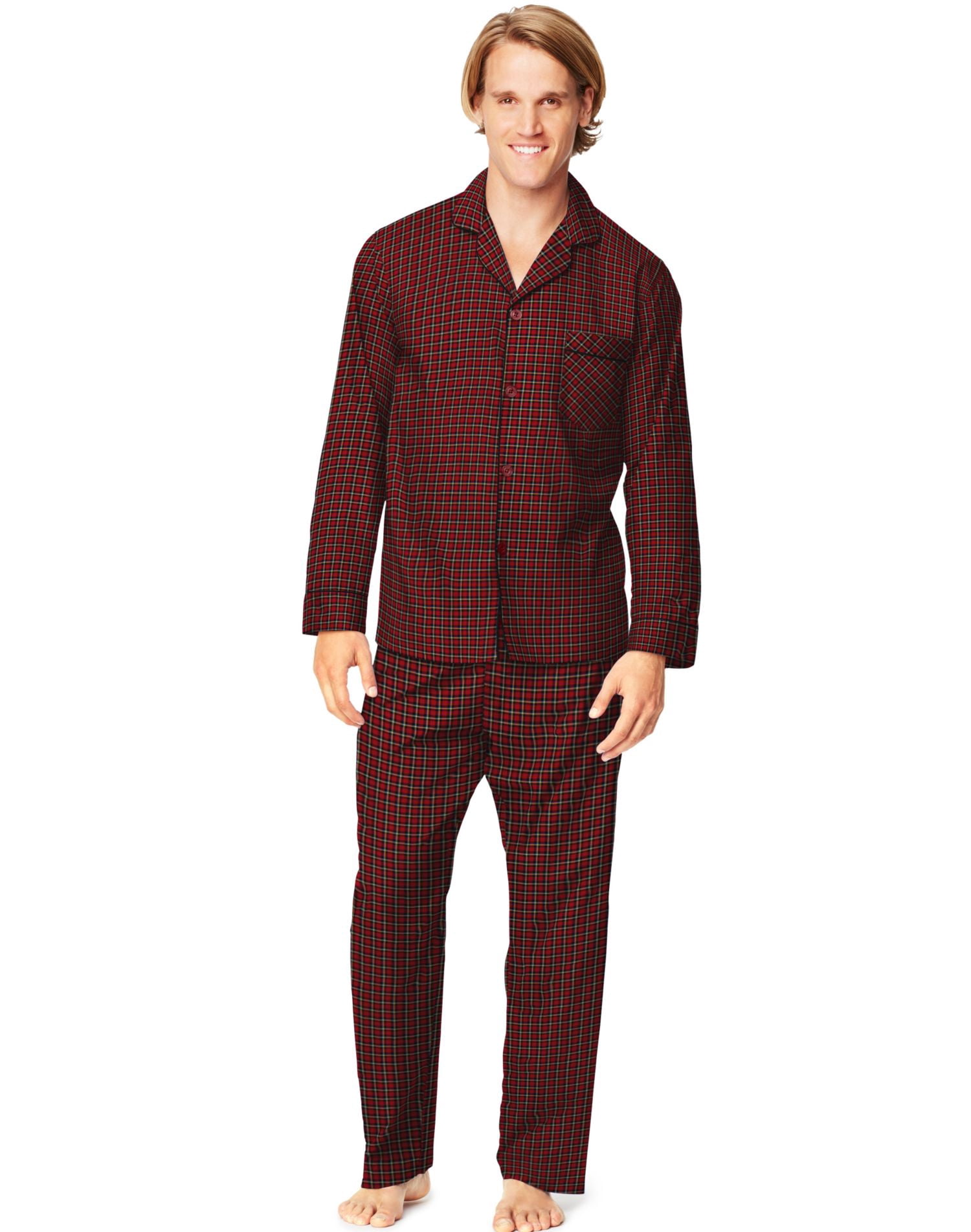 Hanes Mens Woven Pajamas, 5XL, Red Plaid