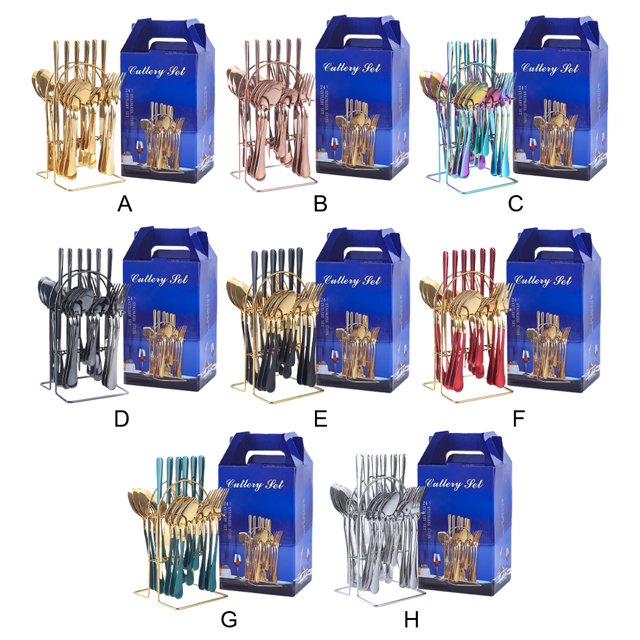 mmirethe 24x Stainless Steel Tableware Set Gift Idea For Friends And Loved Ones Sturdy And Durable Flatware golden