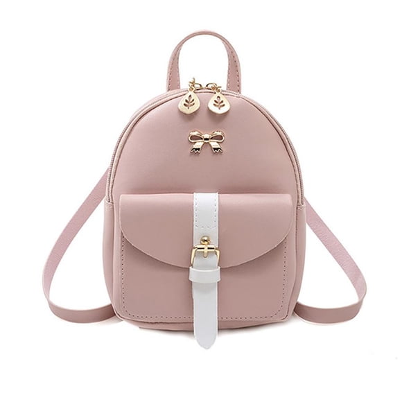 Women Bow Decoration Mini Backpack PU Leather Backpack Solid Color School Bag