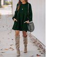 thumbnail image 2 of Jupe en Tricot Côtelé pour Femmes, Manches Lanterne, Col Rond, Robe Courte, Chandail-Over, Jupe Chandail avec Poches, Automne Hiver, Jupe du Bas, 2 of 5