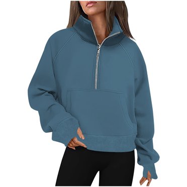 Timegard Chandail à Demi-Glissière pour Femmes, Manches Longues Courtes, Chandails, Trou pour le Pouce, Automne, Hauts de Couleur Unie