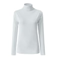 thumbnail image 4 of Mefallenssiah Mode Femmes Col Roulé Uni Manches Longues Tricot T-Shirt Ajusté Blouse Hauts Blanc TG, 4 of 5