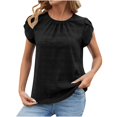 thumbnail image 4 of Tnhcen Blouses en Mousseline Unies à Col Rond pour Femmes / Chemises à Manches Pétales à Manches Courtes P-2TG / Hauts Élégants, 4 of 9