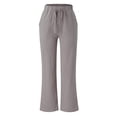 thumbnail image 4 of Timegard Cotton Linen Pants for Women Elastic Waisted Drawstring Straight Leg Lightweight Lounge Trousers, 4 of 6