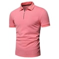 thumbnail image 3 of DPTALR Hommes Décontracté Uni Col Rabattu Chandail Patchwork Fermeture Éclair Manches Courtes Blouse, 3 of 5