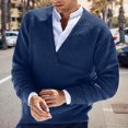 thumbnail image 2 of MIASHUI Men's Fall Winter Pullover V-Neck Solid Color Cardigan Knit Shirt Jacket Long Sleeve Comfort Blue,XL, 2 of 5