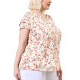 thumbnail image 4 of GRACE & GRANDEUR Hauts pour Femmes Grande Taille Rétro à Fleurs Col en V à Étages Manches Courtes Blouses 2X Rose, 4 of 8