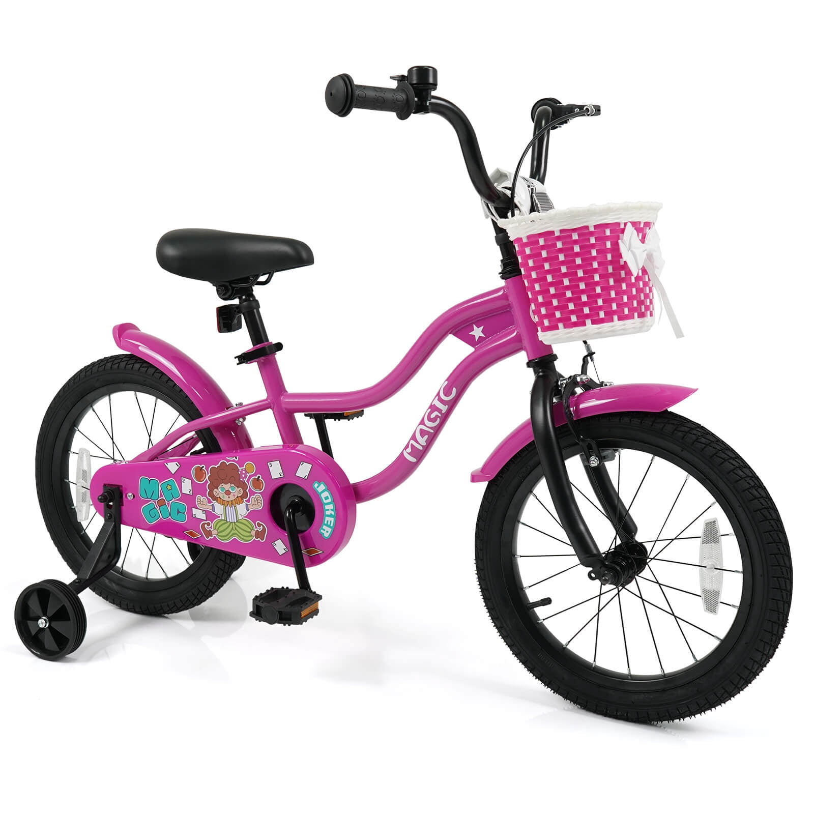 Costway 16" Kids Bike with Training Wheels, Basket, Hand & Coaster Brakes, Adjustable Seat