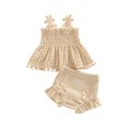 thumbnail image 1 of Gupgi Baby Girls Solid Color Cutout Pleated Tank Tops Ruffle Shorts 3 6 12 18 Months 2Pcs Summer Set, 1 of 7