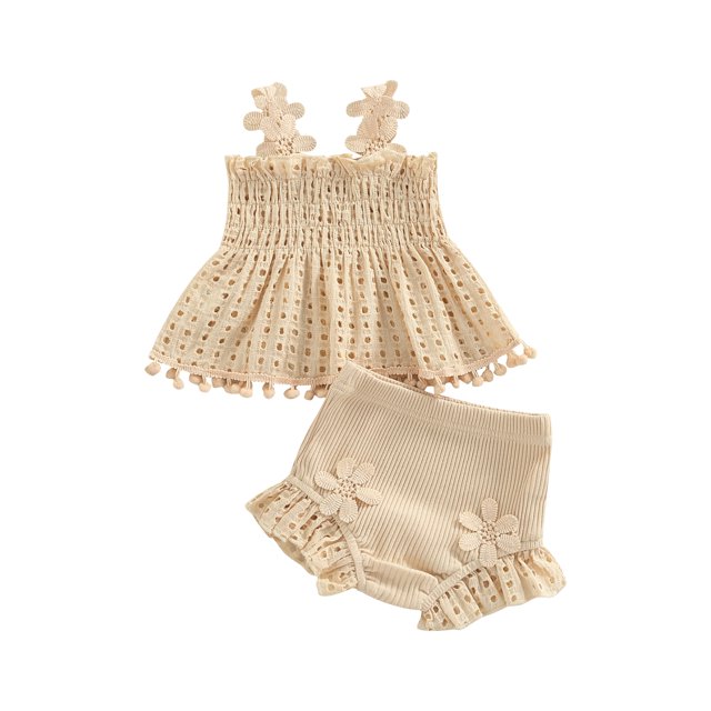 Gupgi Baby Girls Solid Color Cutout Pleated Tank Tops Ruffle Shorts 3 6 12 18 Months 2Pcs Summer Set