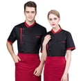 thumbnail image 4 of Chef Jacket Men Chef Coat Skin Friendly Chef Cheap Short Sleeve Uniforms O-Neck Cheap Short Sleeve Tops Bakery Cooking Clothes Work Wear Black M, 4 of 9