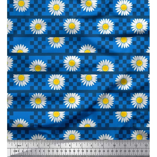 Soimoi Velvet Fabric Stripe,Square & Daisy Floral Fabric Prints By Yard 58 Inch Wide