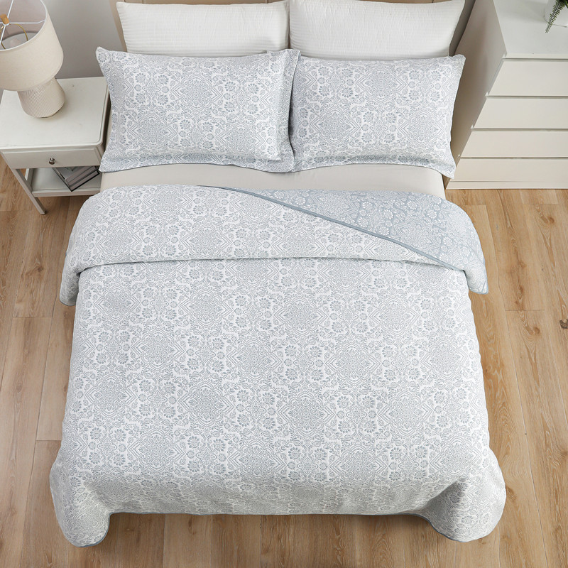 Marina Decoration Jacquard Embroidered Stitching Coverlet Bedspread Ultra Soft Bedding Solid 2 Piece Summer Quilt Set with 1 Quilted Sham, Blue Floral Twin/Single