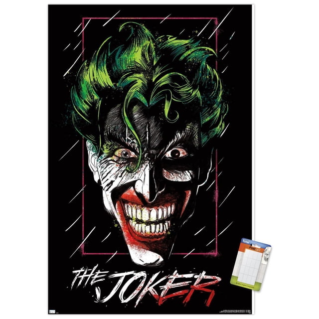DC Comics - The Joker - Affiche Murale Gros Plan, 14,725 Po x 22,375 Po, Présentant un Gros Plan des Cheveux Verts du Joker avec des Traits de Pinceau Détaillés sur un Fond Noir Encadré d'Un rectangle Rouge, avec un Texte « The Joker » Stylisé Blanc et Rouge au Bas, Imprimé sur Papier d'Affiche Lustré, Convenant à l'Art Mural et à la Déco Intérieure.