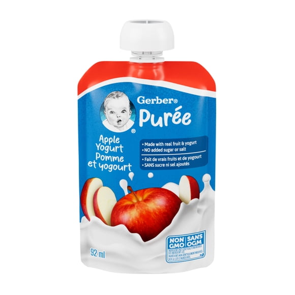 GERBER Apple Yogurt Purée, Real Fruit & Yogurt, For Babies & Toddlers, 92mL Pouch
