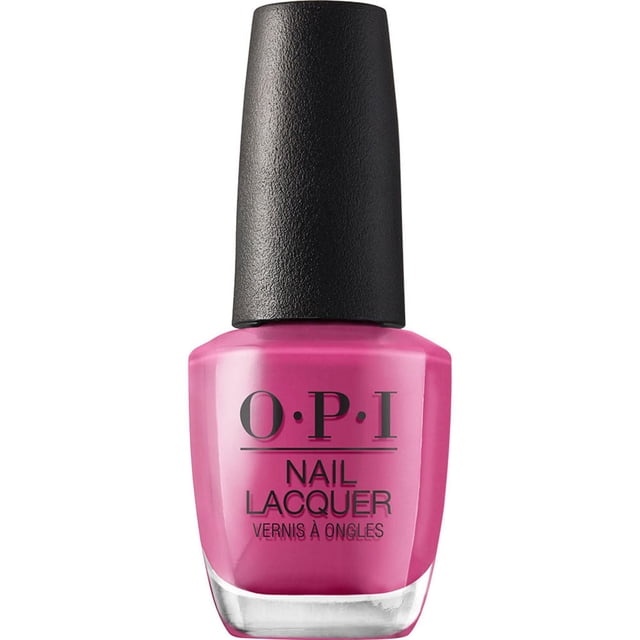 OPI Nail Lacquer bottle in bright pink with a black textured cap, featuring the brand logo and product name, designed for smooth, glossy, chip-resistant nail colour ideal for weekly manicure updates and quick drying.