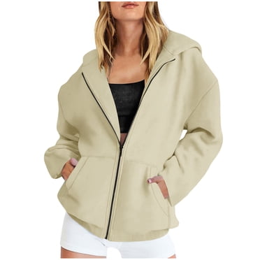 Yuyuzo Hoodies for Women Long Sleeve Zip up Jacket with Pockets Fall Casual Solid Color Tops Outwear Coats S-XXL