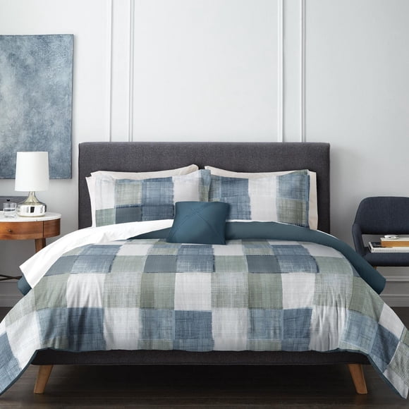 Douillette lit 1 place/1 place très long, 3pc carreaux bleu plaid Wabasso