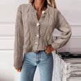thumbnail image 2 of Women‘s Long Sleeve Open Front Cable Knit Crop Cardigans V Neck Button Sweaters with Pockets, 2 of 6