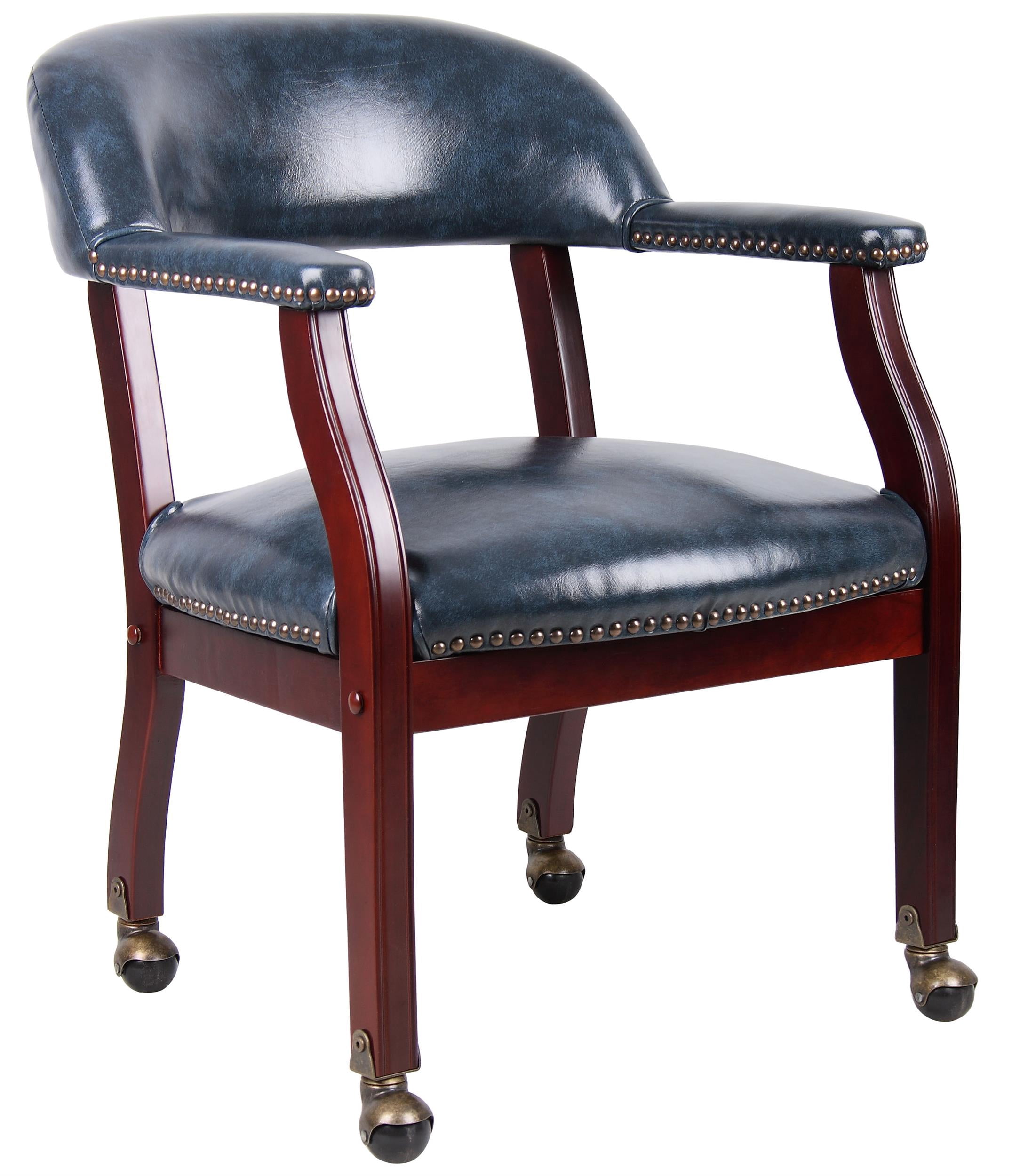 Boss Office Captains Chair in Blue and Mahogany with Casters