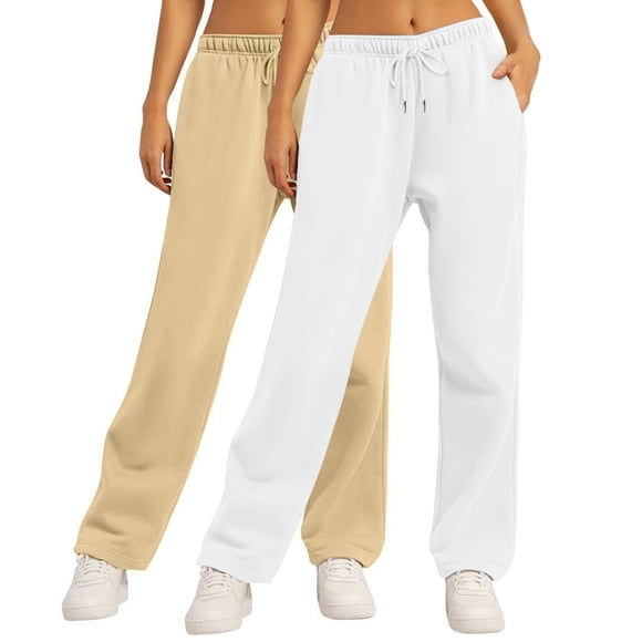 Posijego Womens Sweatpants 2 Pack Activewear Track Pants Elastic Waist Wide Leg Joggers with Pockets