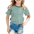 thumbnail image 1 of GDREDA T-Shirt Graphique à Manches Courtes Rayé de Carnaval pour Garçons, Chemise de Fête Colorée, Haut Décontracté Confortable pour Enfants Vert,130, 1 of 4