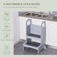 thumbnail image 4 of Qaba 2 Step Stool Kids Kitchen Helper with Support Handles and Non-Slip Pad for Kitchen, Living room and Bathroom, Grey, 4 of 9