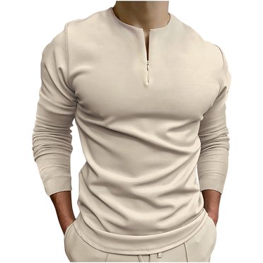 RKSTN Mens Shirts Short Sleeve Long Sleeve Round Neck Solid Color Pocket Zipper Shirt Hawaiian Shirts for Men