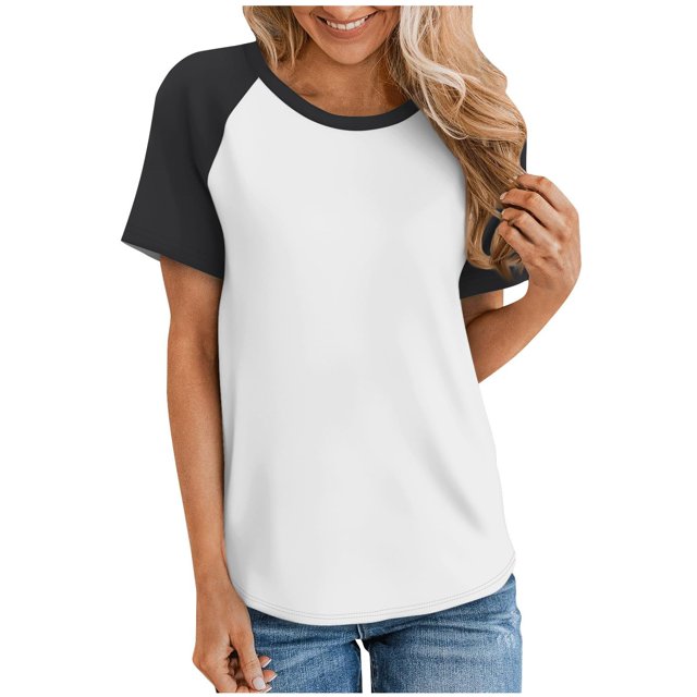 Timegard Womens Tops Summer Casual Color Block Drop Shoulder Short Sleeve Comfy Loose Blouse Top Tee