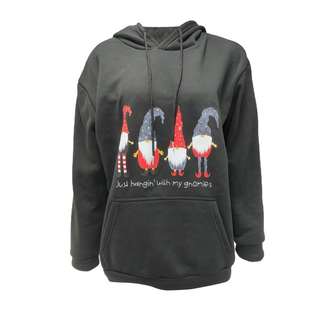 FOCUSNORM Women Juniors Christmas Printed Sweatshirt, Hooded Pullover with Pocket, Drawstring