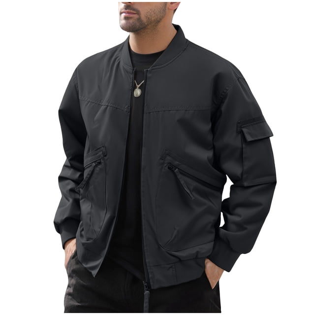 Dagugfen Vestes pour Hommes à Manches Longues à Fermeture Éclair Coupe Ample Cargo Plein Air Camping Randonnée Veste Militaire avec Multiples Poches