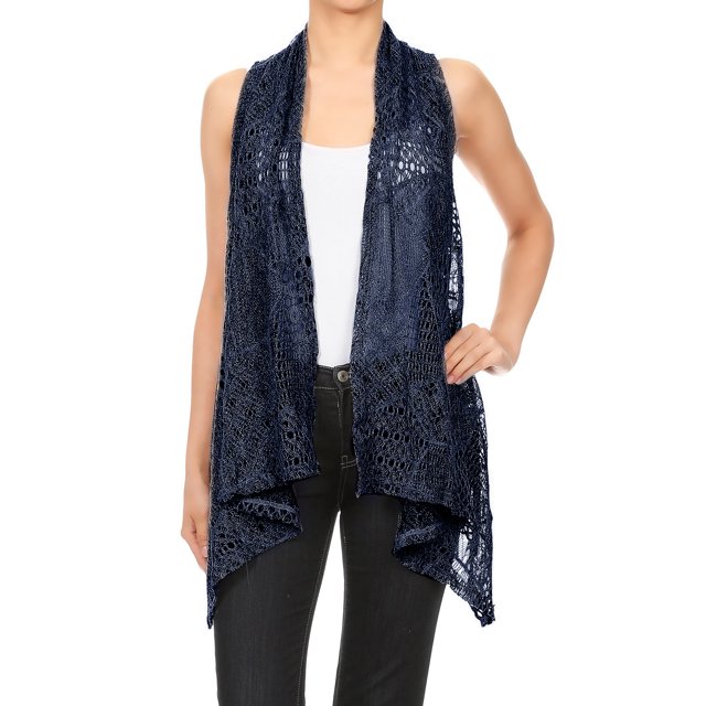 Cardigan Sans Manches Ouvert devant en Crochet pour Femmes