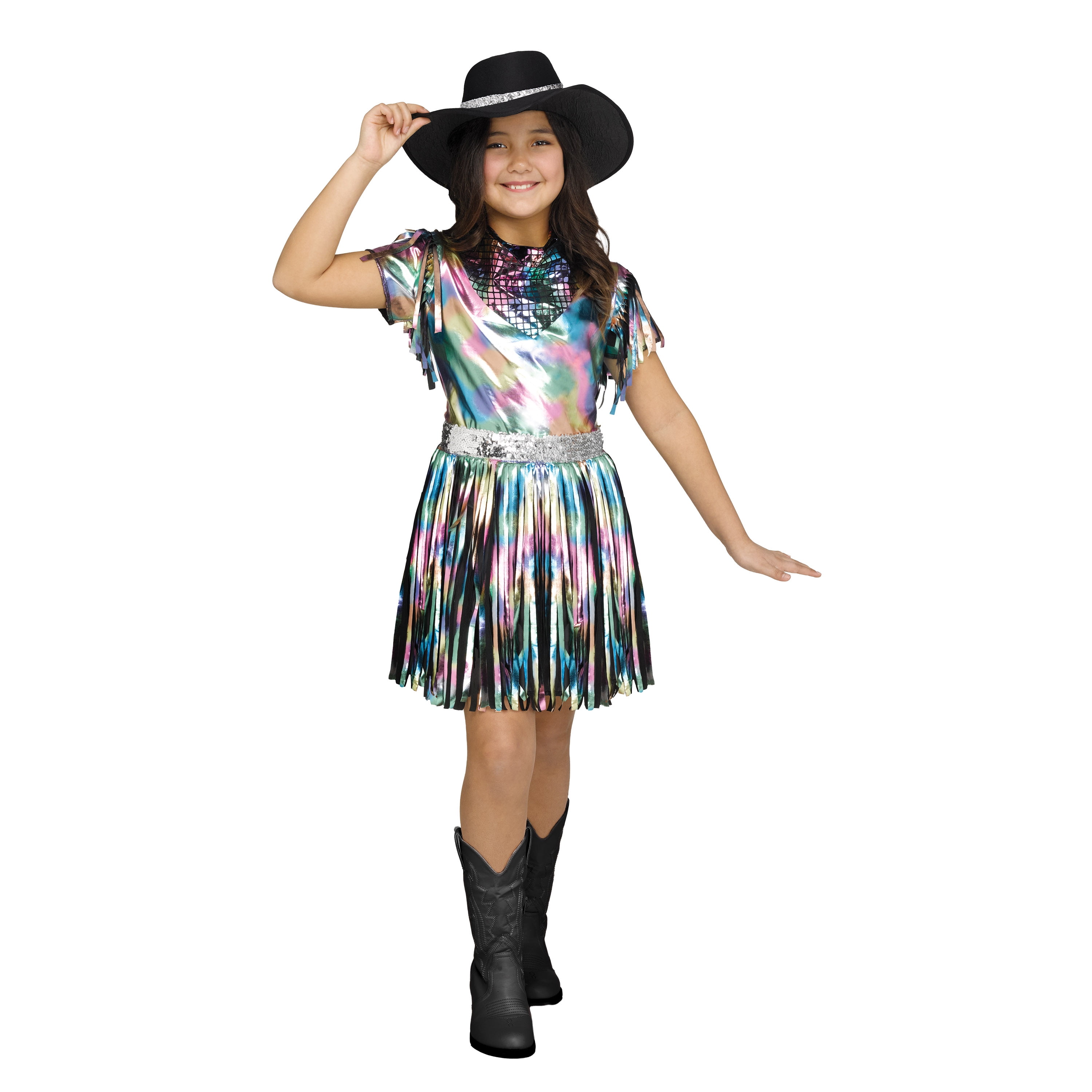 Costume d’Halloween Cowgirl Disco pour enfants, filles taille S 6-6x, par Fun World